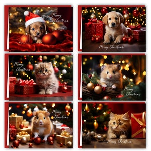 12 Weihnachtskarten Set Klappkarten mit 12 Umschlägen Tiere unter dem Weihnachtbaum