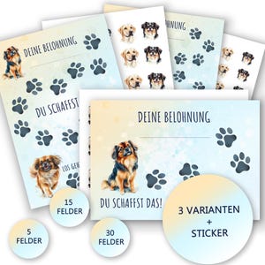Belohnungstafel Hund Belohnungssystem Belohnungsplan für Kinder als PDF mit Stickern zum selber Drucken Aquarell Belohnung Motivation