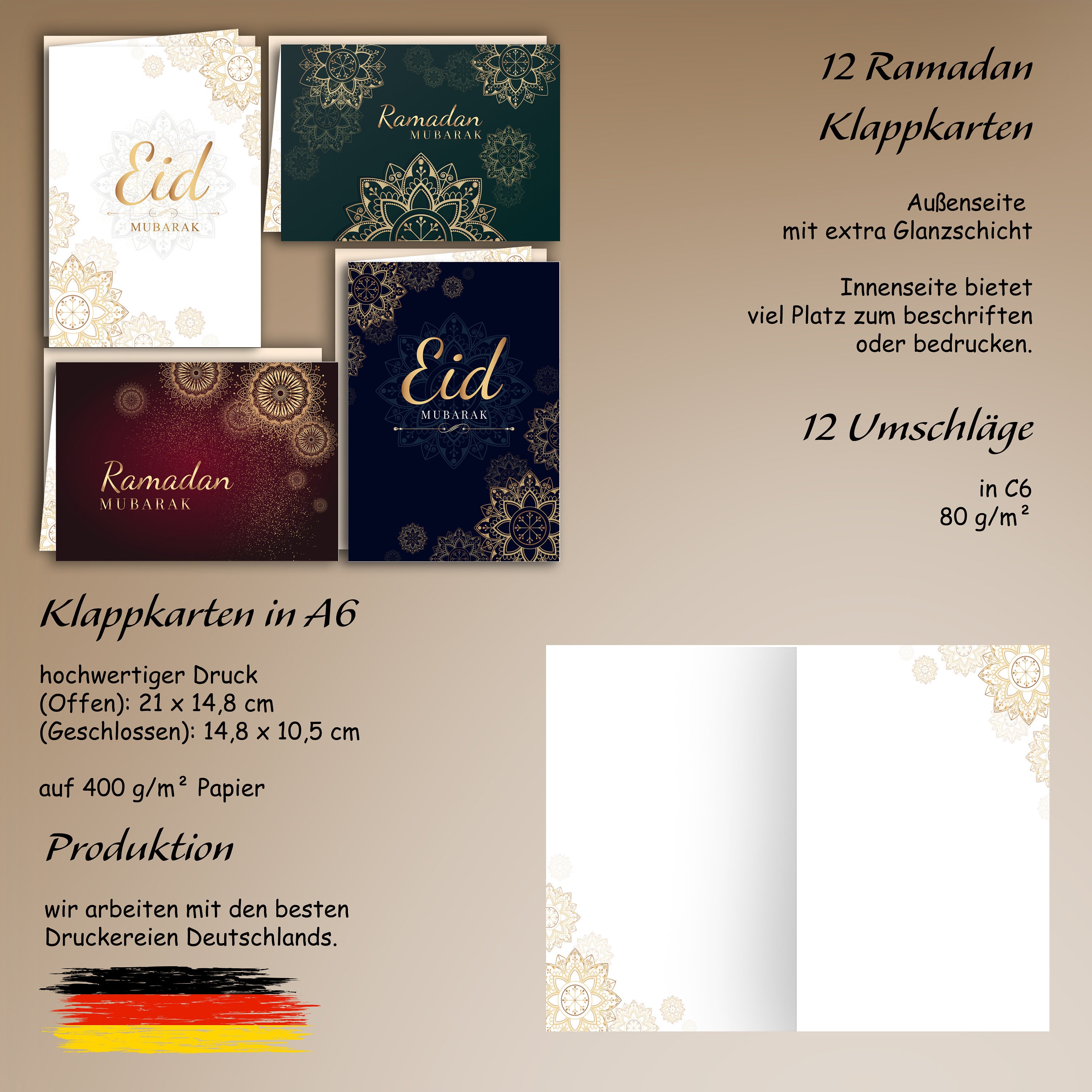 Eid Mubarak Grußkarten-Set – 12 Karten Mit Umschlägen, Islamische Ramadan/Eid-Dekoration
