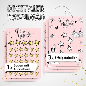 Tabla de recompensas Sistema de recompensas de princesas Plan de recompensas para niños en formato PDF con pegatinas para imprimir usted mismo Motivación de recompensas para niñas