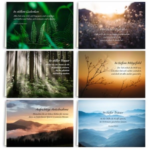 6 Trauerkarten Beileidskarten Set "Friedvolle Landschaft" Trauer mit Text und Umschlag