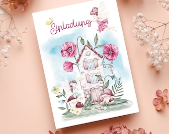 10 Einladungskarten Fee Feen Fairy Kindergeburtstag Geburtstag Rosa Mädchen Taufe Aquarell