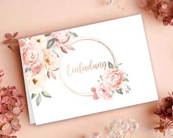 10 Einladungskarten Rosen Aquarell mit Umschlägen Klappkarten