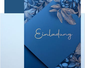 10x Einladungskarten Set A6 Klappkarten Dunkelblau Blumen Elegant mit Umschlägen für Hochzeit Geburtstag Feier