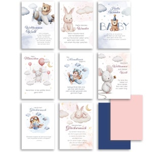Baby Geburtstagskarten Set mit 12  Klappkarten und Umschlägen