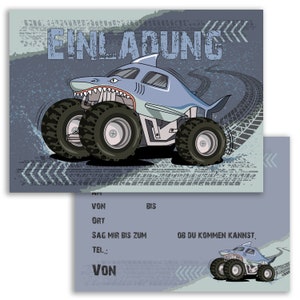 10 Einladungskarten Einladung Hai Monster Truck Auto
