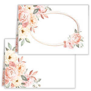 Tischkarten Namenskarten Tischkärtchen weiß rosa mit Rosen und Gold