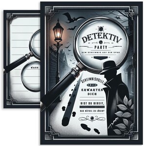 10x Detektiv Einladungskarten Set "Geheimnisvolle Spuren"