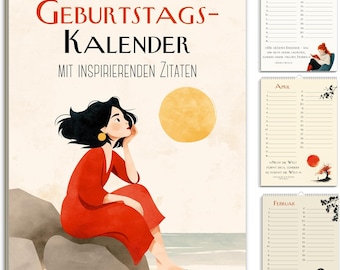 Geburtstagskalender A5 undatiert mit Zitaten, Sprüchen & Aquarell-Design – immerwährender Geburtstagsplaner zum Aufhängen