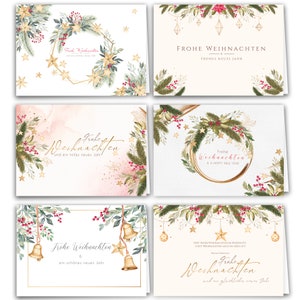 12 Frohe Weihnachtskarten Set "Zauberhafte Festtagsmomente"  grün gezeichnet Aquarell  mit 12 Umschlägen