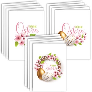 12x Osterkarten Weiß Set "Goldene Eiergrüße" mit 12x Umschlägen aufklappbar Frohe Ostern Grußkarten in A6 Klappkarten