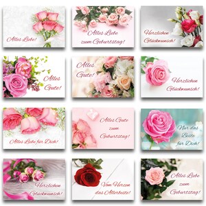 12x Geburtstagskarten Rosen Set "Rosenrausch" Blumen Glückwunschkarten mit Umschlägen Klappkarten mit Umschlag