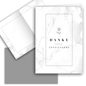10 Dankeskarte Trauer weiß Set "Zarter Trost" mit Umschlägen im Marmor Design