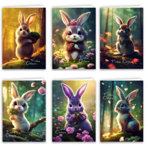12x Osterkarten Set "Hasen im Wald" mit 12x Umschlägn aufklappbar Frohe Ostern Grußkarten in A6 Klappkarten