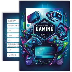 10x Gaming Einladungskarten Set "Gaming Party" Game Night