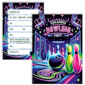 10 Einladungskarten Kindergeburtstag Bowling Neon