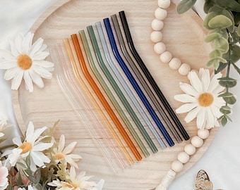 Glass Straw | Glass Bent Straw for 16oz Glass Can Cup | Glass Straw for Iced Coffee | Reusable Straw | Colorful Glass Straws | Straw Cleaner
