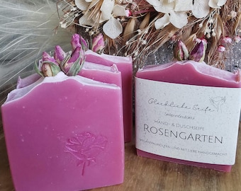 Natural soap "ROSENGARTEN" made from plant oils, vegan, palm oil-free, handmade, gift