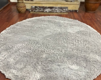 Round Gray Shaggy Rug, Modern Home Decor (150cm)