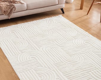 Cream Boho Area Rug - Nordic Woven Rug, Bohemian Home Decor for Christmas