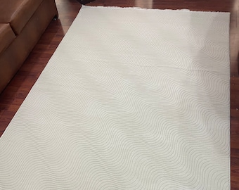 White Boho Area Rug, Nordic Cream, Washable Non-Slip Carpet