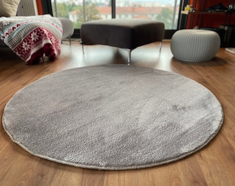 Round Plush Rug, Grey Soft Carpet, Fluffy Rug For Bedroom, Livingroom ,Soft Touch Anti Slip Slip Based Decorative Rug, Christmas Gift