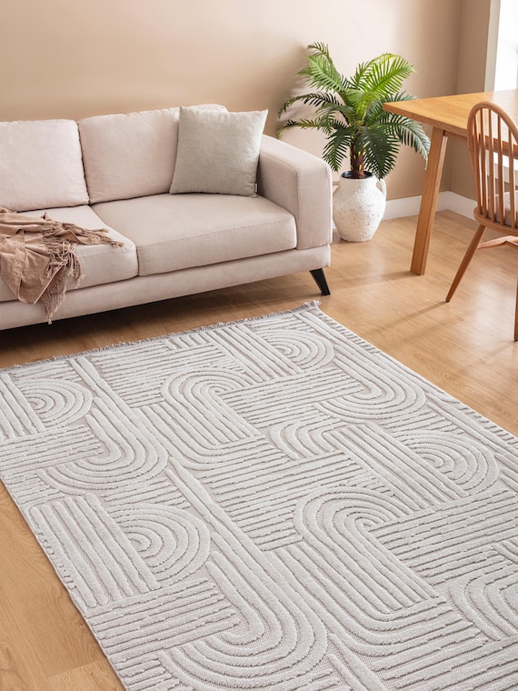 Soft Gray Boho Area Rug, Nordic Non-Slip Rug