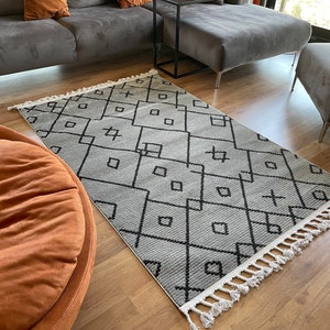 Abstract Design Boho Rug, Nordic Gray Carpet, Scandinavian Home Decor, Silky Area Rug for Dining Room Living Room, Soft Fluffy Non Slip Rug