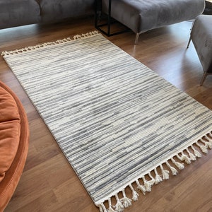 Gray Striped Boho Rug, Nordic Home Decor, Scandinavian Rug, Large Area Rug for Living room Dining room, Non Slip Rug, Fluffy Silky Carpet