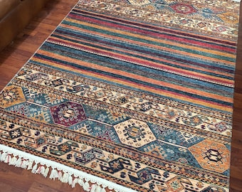 Multicolor Cotton Area Rug, Oriental Kilim Design, Non-Slip