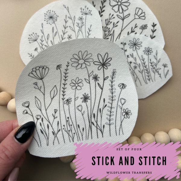 Wildflower Hand Embroidery Pattern, Stick and Stitch Transfer, Peel and Stick Embroidery Paper, Embroidery for Clothes, Stick and Stitch