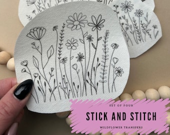 Wildflower Hand Embroidery Pattern, Stick and Stitch Transfer, Peel and Stick Embroidery Paper, Embroidery for Clothes, Stick and Stitch