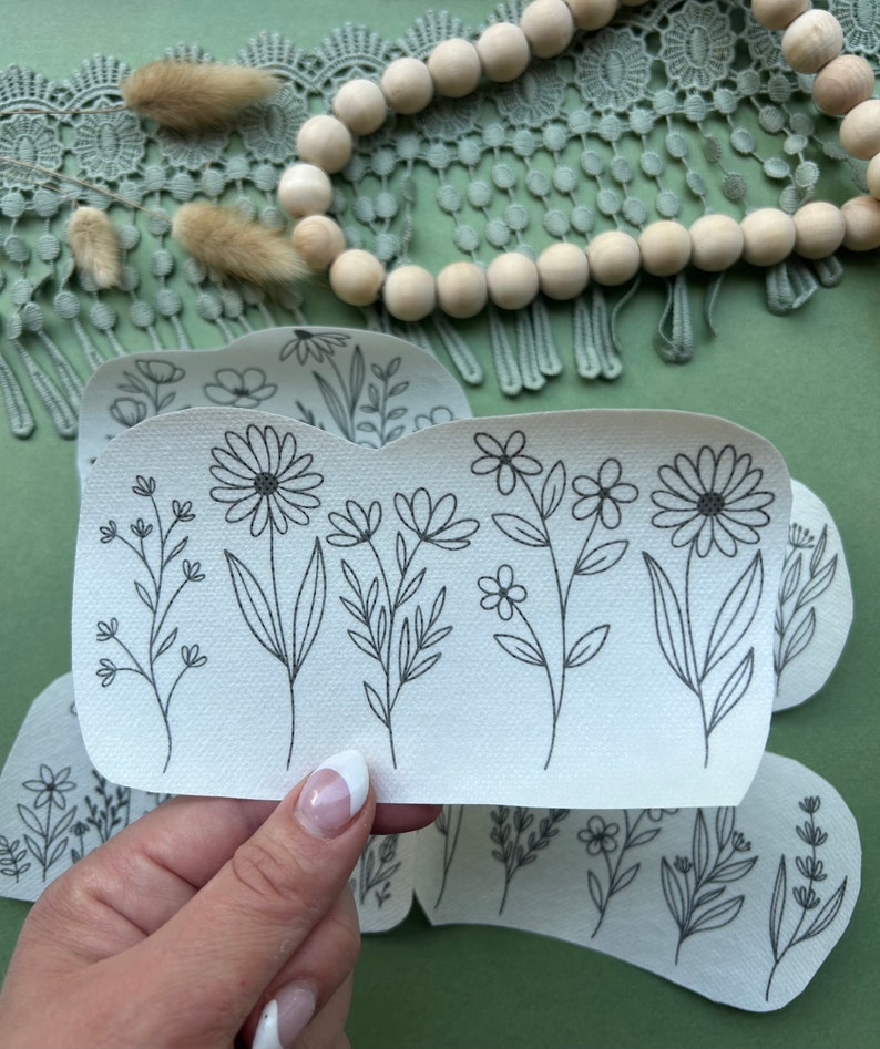 Wildflower Hand Embroidery Pattern, Stick and Stitch Transfer, Peel and ...