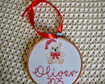 Teddy Bear Ornament, Personalized Bear Ornament, Baby’s First Christmas Ornament, Embroidered Christmas Ornament, Personalized Ornament