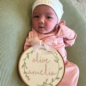 Embroidered Name Hoop, Personalized Embroidery Hoop, Baby Name Announcement, Nursery Decor, Birth Announcement Sign, Baby Announcement
