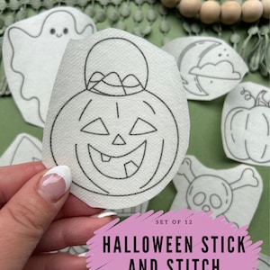 Halloween Hand Embroidery Pattern, Stick and Stitch Transfer, Peel and Stick Embroidery Paper, Halloween Embroidery, Stick and Stitch