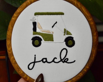 Embroidered Birth Announcement Hoop, Golf Baby Name Sign, Nursery Decor, Newborn Name Reveal, Golf Nursery, New to the Club, Baby Golf, Sign