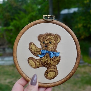 Teddy Bear Wall Hanging, Embroidered Bear Sign, Teddy Bear Baby Sign, Teddy Bear Nursery Decoration, Vintage Nursery Decor, Bear Sign