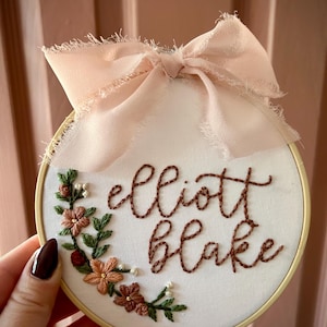 Hand Embroidered Name Hoop, Personalized Embroidery Hoop, Baby Name Announcement, Nursery Decor, Birth Announcement Sign, Baby Announcement