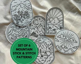 Mountain Hand Embroidery Pattern, Stick and Stitch Transfer, Peel and Stick Embroidery Paper, Mountain Stick and Stitch, Stick and Stitch