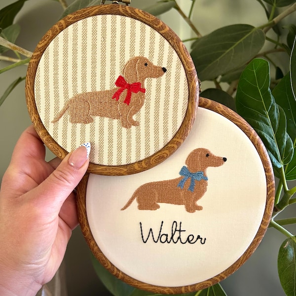 Embroidered Dachshund Hoop Art | Dachshund Sign | Pet Nursery Decor | Dog Wall Art | Dog Gallery Wall Decor | Dog Silhouette Sign