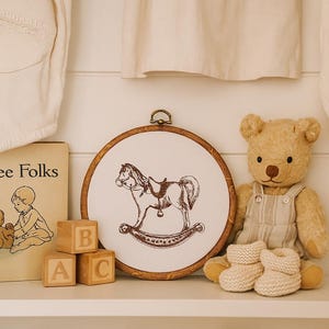 Rocking Horse Embroidery Hoop, Vintage Baby Nursery Decor, Vintage Nursery Wall Hanging, Rocking Horse, Rocking Horse Wall Hanging