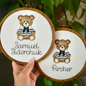 Baby Name Announcement, Embroidered Name Sign, Teddy Bear Baby Name Sign, Birth Announcement, Newborn Hospital Sign, Bear Sign