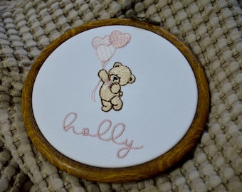 Baby Name Announcement, Embroidered Name Sign, Teddy Bear Baby Name Sign, Birth Announcement, Newborn Hospital Sign, Bear Sign