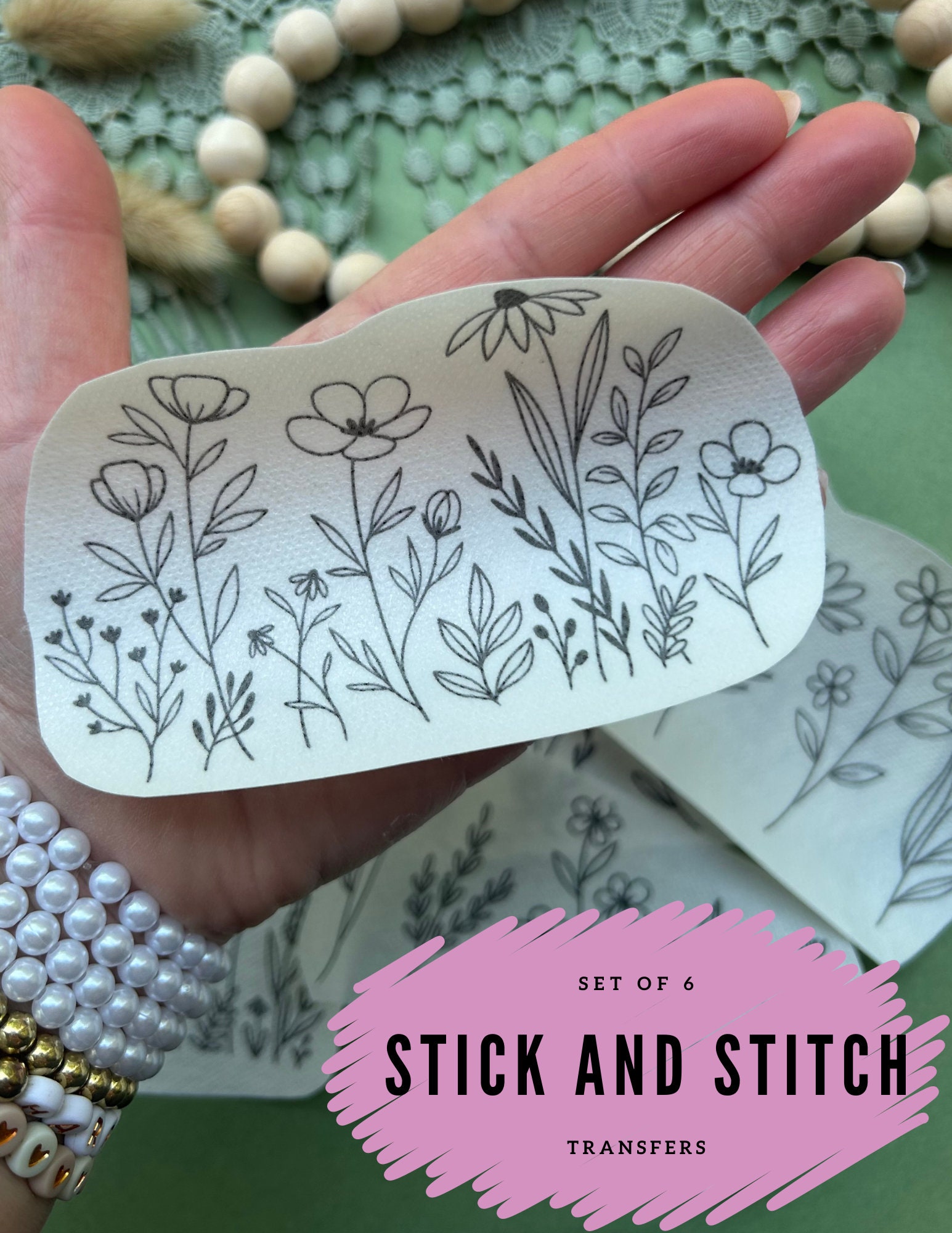 Wildflower Hand Embroidery Pattern, Stick and Stitch Transfer, Peel and Stick Embroidery Paper, Embroidery for Clothes, Stick and Stitch