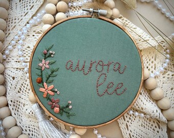 Hand Embroidered Name Hoop, Personalized Embroidery Hoop, Baby Name Announcement, Nursery Decor, Embroidery Hoop, Birth Announcement Sign