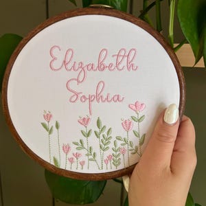 Embroidered Name Hoop, Personalized Embroidery Hoop, Baby Name Announcement, Nursery Decor, Birth Announcement Sign, Baby Announcement