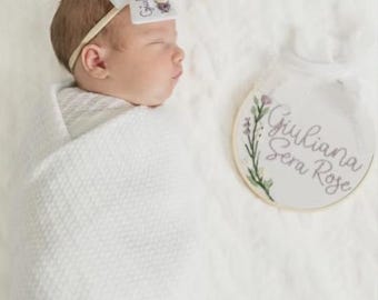 Hand Embroidered Name Hoop, Personalized Embroidery Hoop, Baby Name Announcement, Nursery Decor, Birth Announcement Sign, Baby Announcement