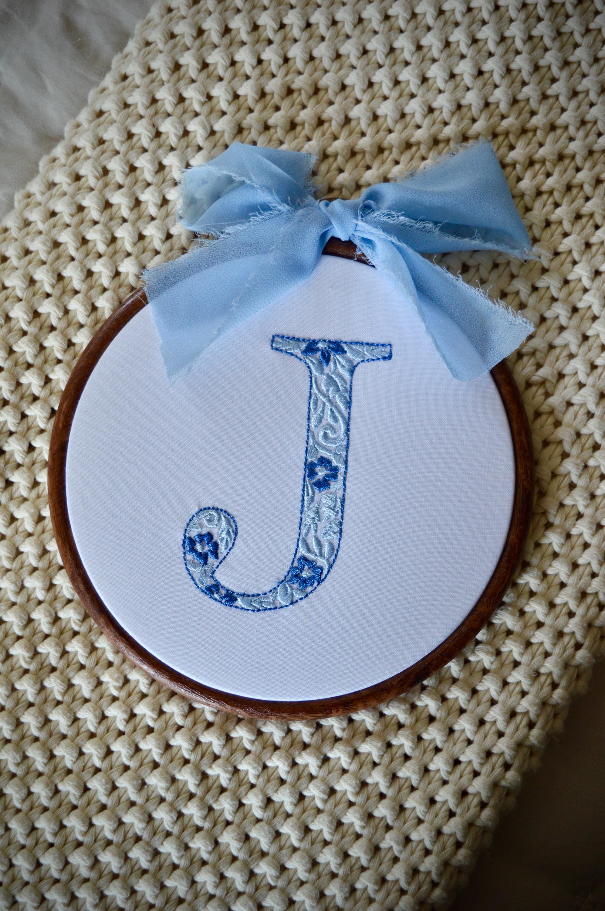 Embroidered Inital Sign, Initial Name Sign, Gallery Wall Decor, Flower ...