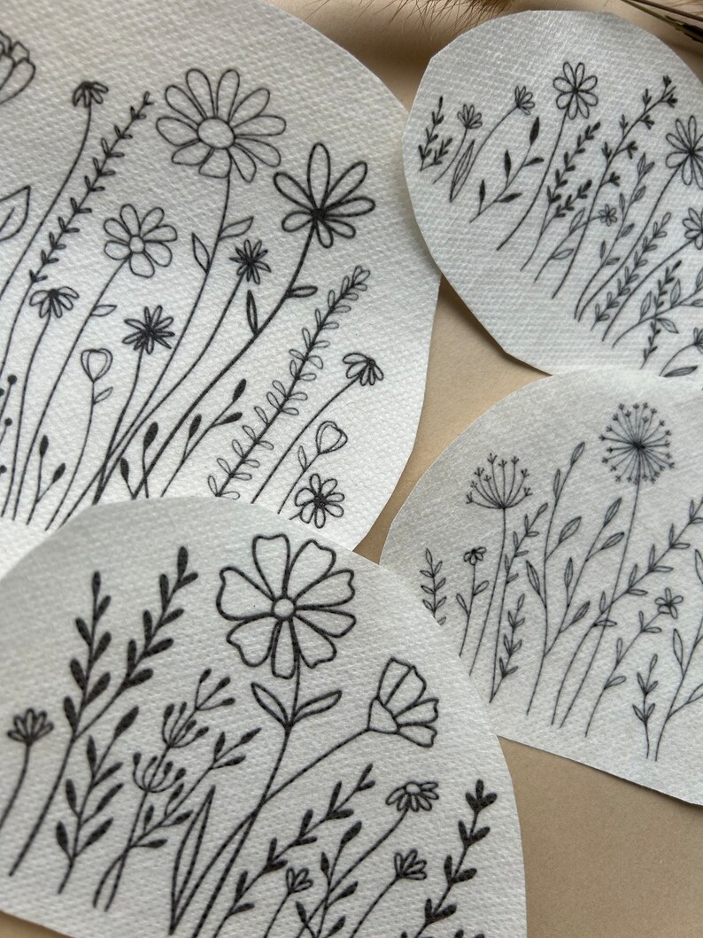 Wildflower Hand Embroidery Pattern, Stick and Stitch Transfer, Peel and ...